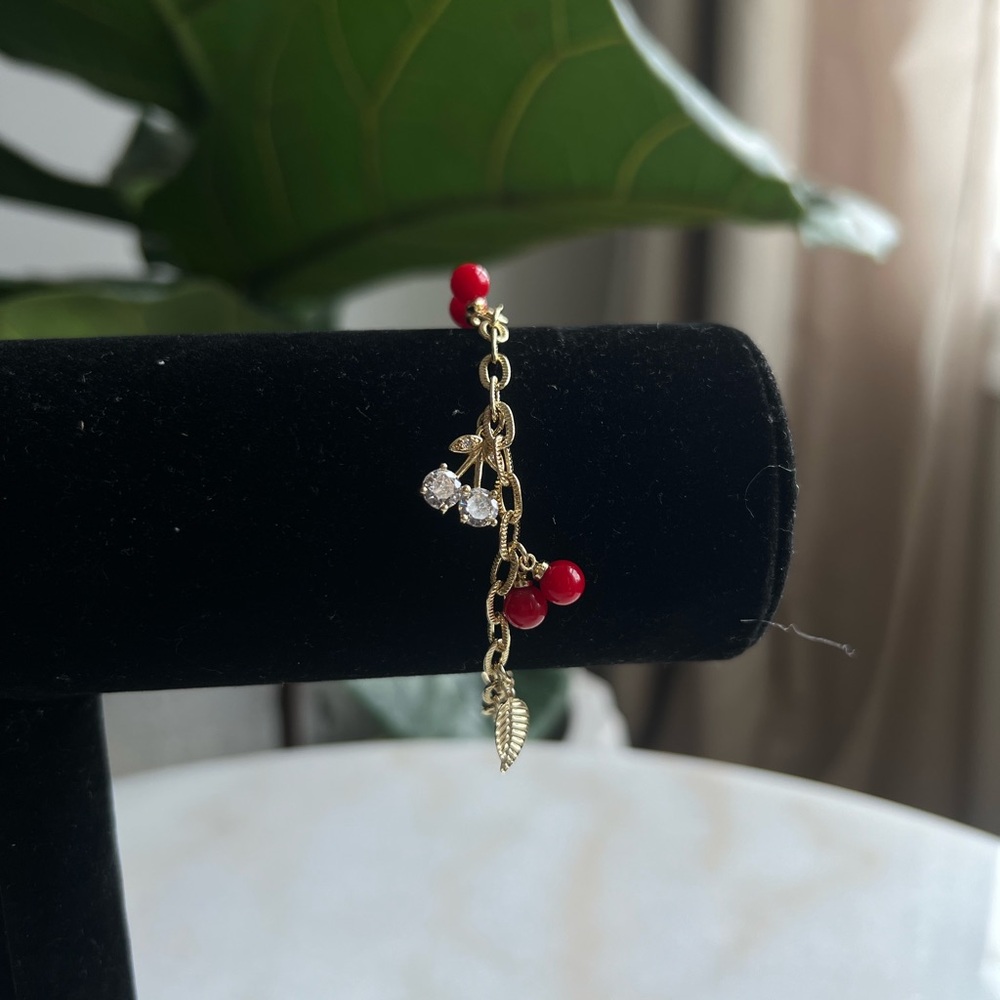 Gold, silver and Red cherry Charm Bracelet - Picture 2 of 3